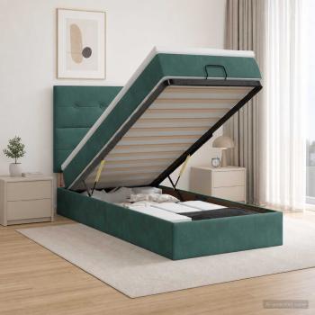 Ottoman-Bett mit Matratze und LED Dunkelgrün 90 x 200 cm Samt