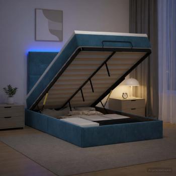 ARDEBO.de - Ottoman-Bett mit Matratze und LED Dunkelblau 120 x 190 cm Samt