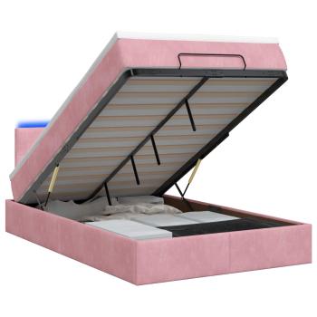 ARDEBO.de - Ottoman-Bett mit Matratze und LED Rosa 120 x 190 cm Samt