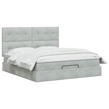 Ottoman-Bett mit Matratze und LED Hellgrau 140 x 190 cm Samt