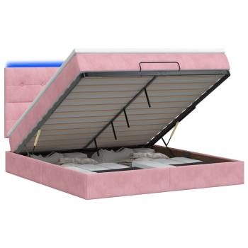 Ottoman-Bett mit Matratze und LED Rosa 140 x 190 cm Samt