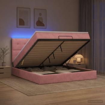 Ottoman-Bett mit Matratze und LED Rosa 140 x 190 cm Samt