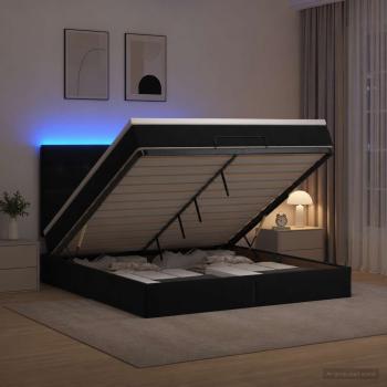 ARDEBO.de - Ottoman-Bett mit Matratze und LED Schwarz 180 x 200 cm Samt