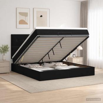 Ottoman-Bett mit Matratze und LED Schwarz 180 x 200 cm Samt