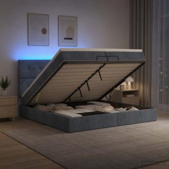 ARDEBO.de - Ottoman-Bett mit Matratze und LED Dunkelgrau 200 x 200 cm Samt
