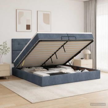 Ottoman-Bett mit Matratze und LED Dunkelgrau 200 x 200 cm Samt