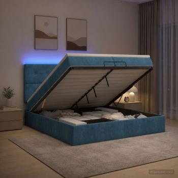 ARDEBO.de - Ottoman-Bett mit Matratze und LED Dunkelblau 200 x 200 cm Samt