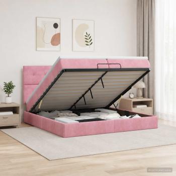 ARDEBO.de - Ottoman-Bett mit Matratze und LED Rosa 200 x 200 cm Samt