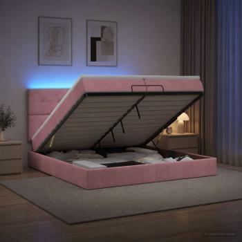 Ottoman-Bett mit Matratze und LED Rosa 200 x 200 cm Samt