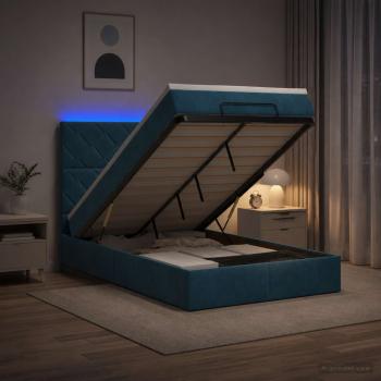 ARDEBO.de - Ottoman-Bett mit Matratze und LED Dunkelblau 120 x 200 cm Samt