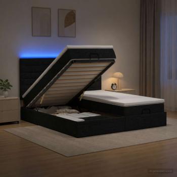 Ottoman-Bett mit Matratze und LED Schwarz 160 x 200 cm Stoff