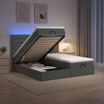 ARDEBO.de - Ottoman-Bett mit Matratze und LED Dunkelgrau 200 x 200 cm Stoff