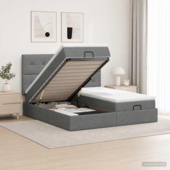 ARDEBO.de - Ottoman-Bett mit Matratze und LED Dunkelgrau 160 x 200 cm Stoff
