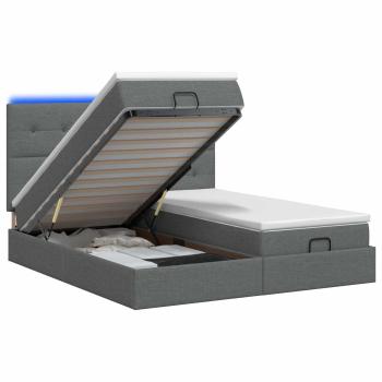 Ottoman-Bett mit Matratze und LED Dunkelgrau 160 x 200 cm Stoff