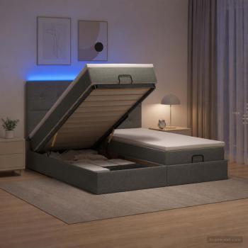 Ottoman-Bett mit Matratze und LED Dunkelgrau 160 x 200 cm Stoff