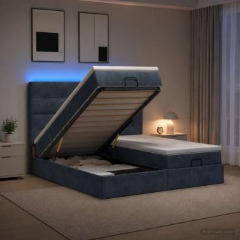 ARDEBO.de - Ottoman-Bett mit Matratze und LED Dunkelgrau 160 x 200 cm Samt