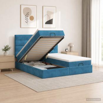 ARDEBO.de - Ottoman-Bett mit Matratze und LED Dunkelblau 160 x 200 cm Samt