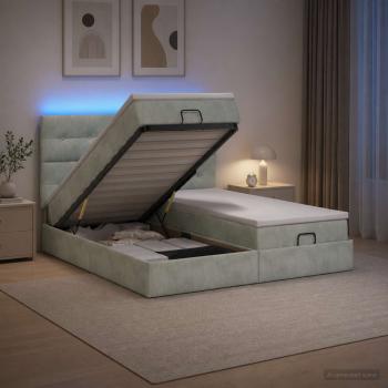 Ottoman-Bett mit Matratze und LED Hellgrau 180 x 200 cm Samt