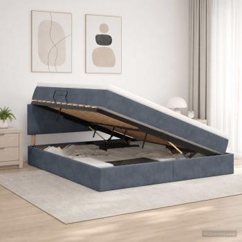ARDEBO.de - LED-Speicherbett mit Matratze Dunkelgrau 140 x 190 cm Samt