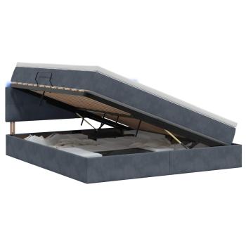 LED-Speicherbett mit Matratze Dunkelgrau 140 x 190 cm Samt