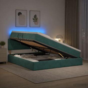 LED-Speicherbett mit Matratze Dunkelgrün 140 x 200 cm Samt