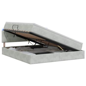 LED-Speicherbett mit Matratze Hellgrau 160 x 200 cm Samt