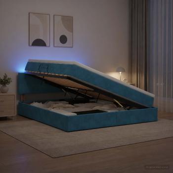 ARDEBO.de - LED-Speicherbett mit Matratze Dunkelblau 160 x 200 cm Samt