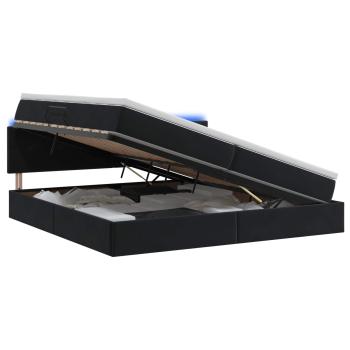 LED-Speicherbett mit Matratze Schwarz 200 x 200 cm Samt