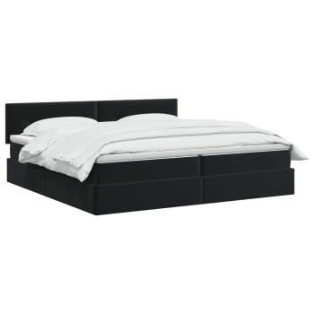LED-Speicherbett mit Matratze Schwarz 200 x 200 cm Samt