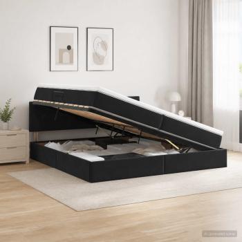 LED-Speicherbett mit Matratze Schwarz 200 x 200 cm Samt