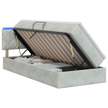 LED-Speicherbett mit Matratze Hellgrau 90 x 200 cm Samt