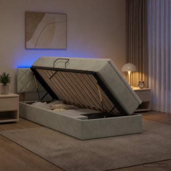 LED-Speicherbett mit Matratze Hellgrau 90 x 200 cm Samt