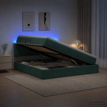 ARDEBO.de - LED-Speicherbett mit Matratze Dunkelgrün 140 x 200 cm Samt