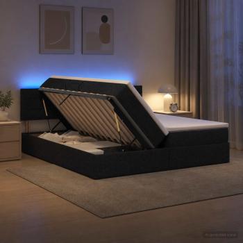 ARDEBO.de - LED-Speicherbett mit Matratze Schwarz 180 x 200 cm Stoff