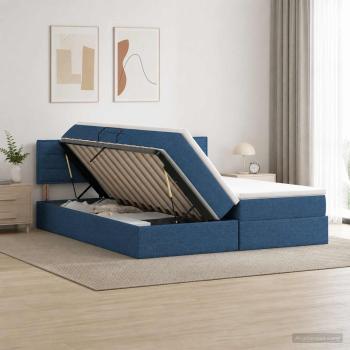ARDEBO.de - LED-Speicherbett mit Matratze Blau 180 x 200 cm Stoff
