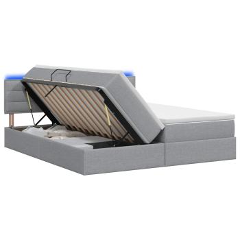 LED-Speicherbett mit Matratze Hellgrau 200 x 200 cm Stoff