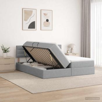 LED-Speicherbett mit Matratze Hellgrau 200 x 200 cm Stoff