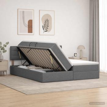 ARDEBO.de - LED-Speicherbett mit Matratze Dunkelgrau 200 x 200 cm Stoff