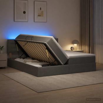 LED-Speicherbett mit Matratze Dunkelgrau 200 x 200 cm Stoff