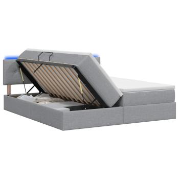 LED-Speicherbett mit Matratze Hellgrau 180 x 200 cm Stoff