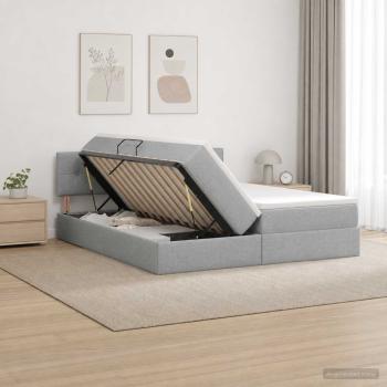 LED-Speicherbett mit Matratze Hellgrau 180 x 200 cm Stoff