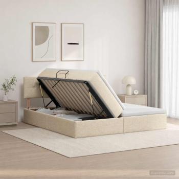 ARDEBO.de - LED-Speicherbett mit Matratze Creme 180 x 200 cm Stoff
