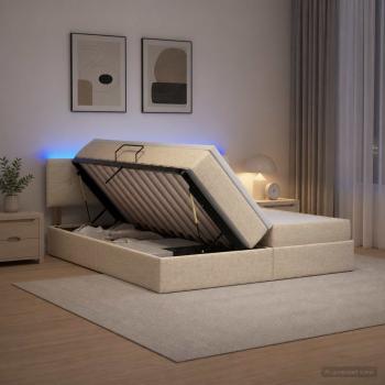 LED-Speicherbett mit Matratze Creme 180 x 200 cm Stoff