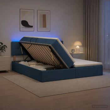 ARDEBO.de - LED-Speicherbett mit Matratze Blau 200 x 200 cm Stoff