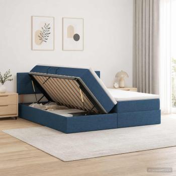 LED-Speicherbett mit Matratze Blau 200 x 200 cm Stoff