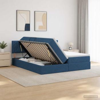 ARDEBO.de - LED-Speicherbett mit Matratze Blau 200 x 200 cm Stoff