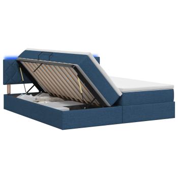 LED-Speicherbett mit Matratze Blau 200 x 200 cm Stoff
