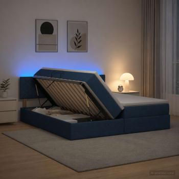 LED-Speicherbett mit Matratze Blau 200 x 200 cm Stoff