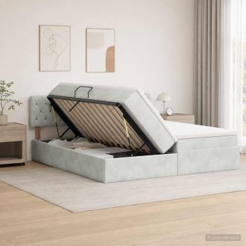 ARDEBO.de - LED-Speicherbett mit Matratze Hellgrau 200 x 200 cm Samt