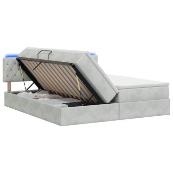 LED-Speicherbett mit Matratze Hellgrau 200 x 200 cm Samt